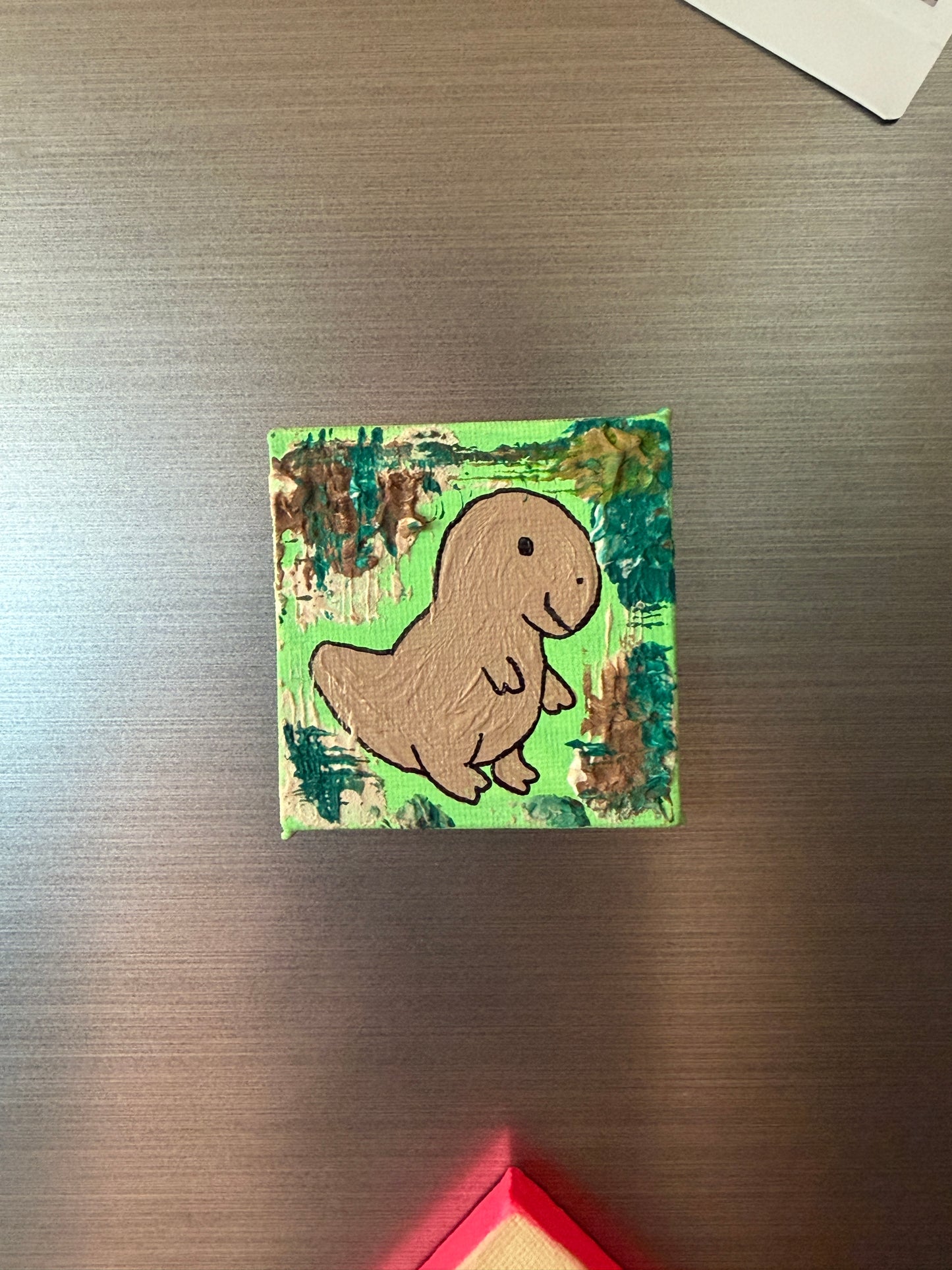 Handbemalte Mini‑Leinwand mit Dino – Magnet
