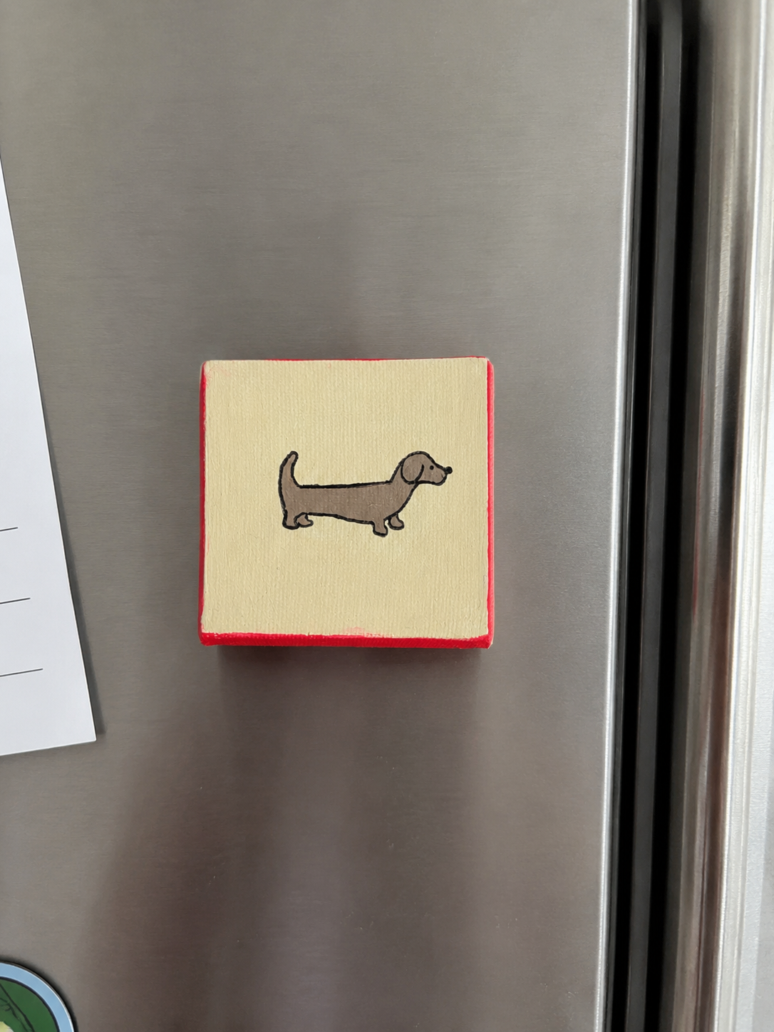 Handbemalte Mini‑Leinwand mit Dackel – Magnet
