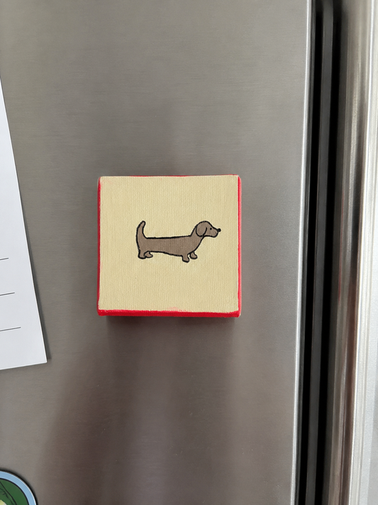 Handbemalte Mini‑Leinwand mit Dackel – Magnet
