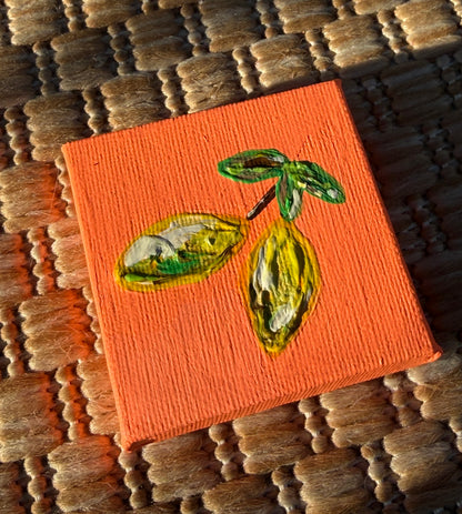 Handbemalte Mini‑Leinwand mit Limonen – Magnet