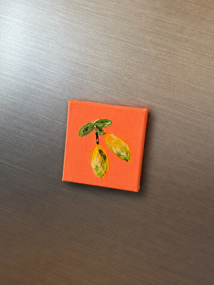 Handbemalte Mini‑Leinwand mit Limonen – Magnet