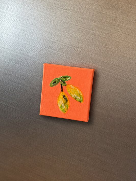 Handbemalte Mini‑Leinwand mit Limonen – Magnet